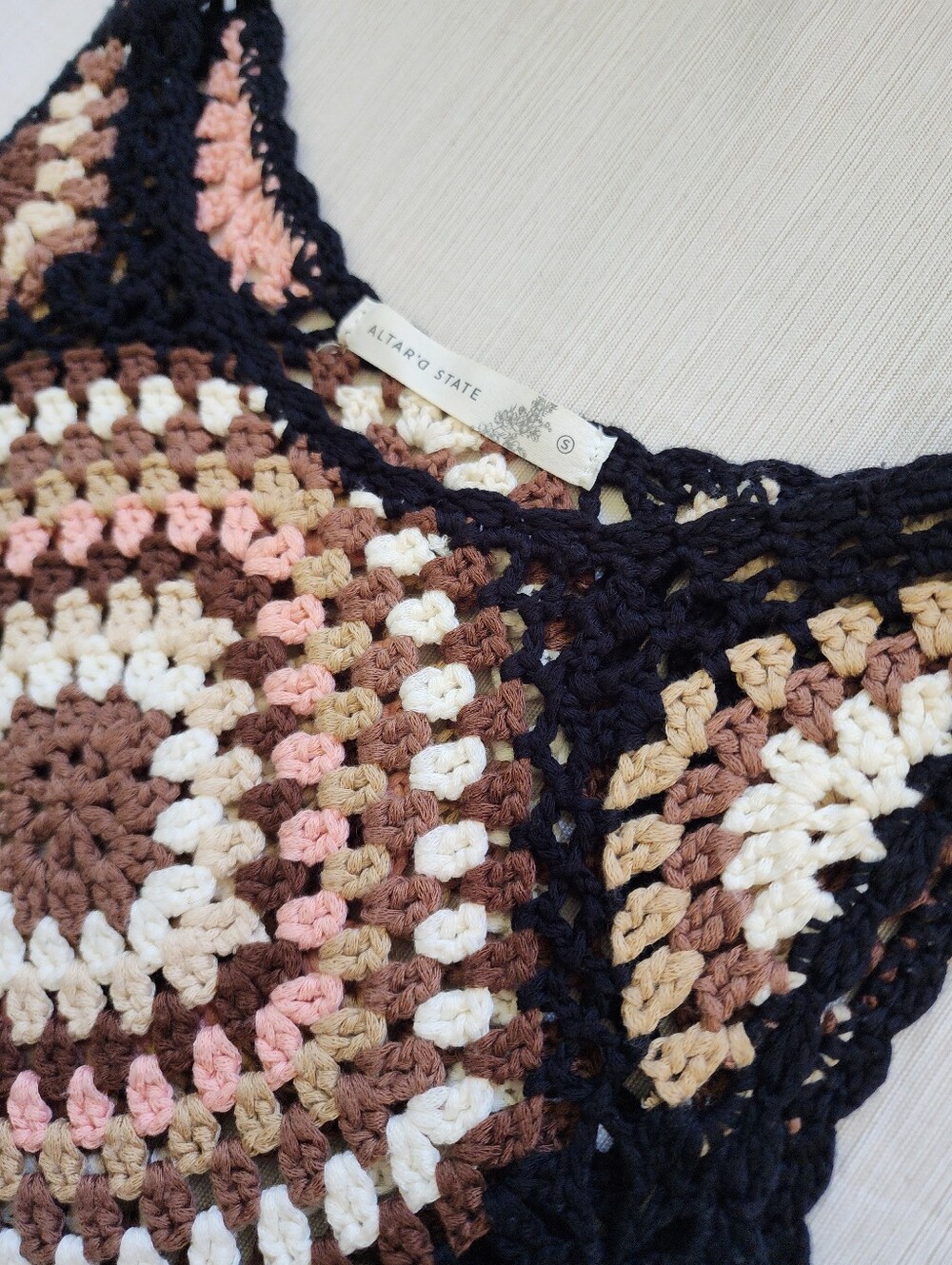Altar'd State Crochet Patchwork Tank Top Boho Knit Neutral Small